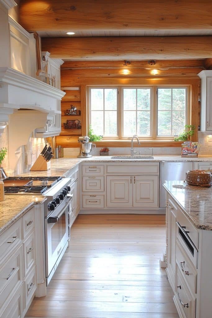Log Home Baking Center Kitchen