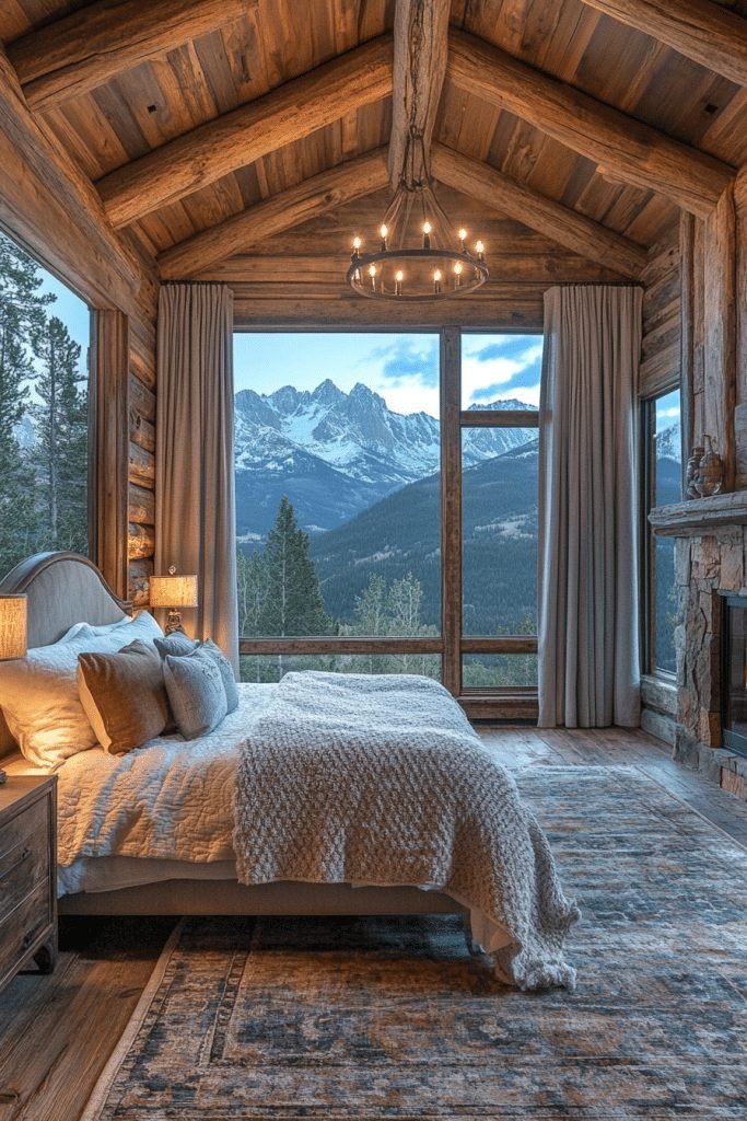 Log Home Bedrooms with Mountain Views