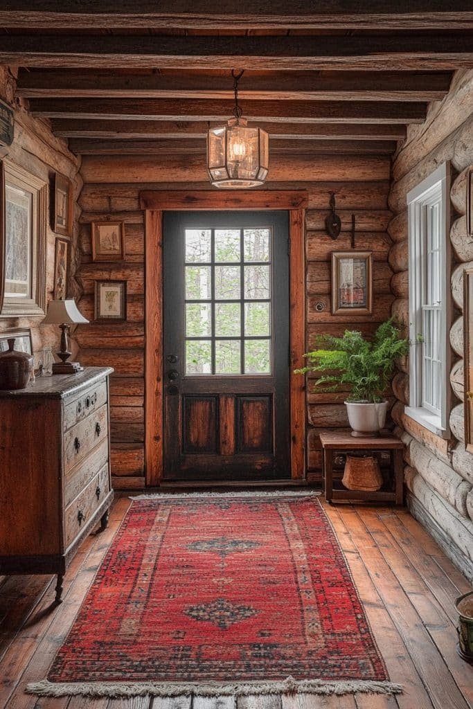Log Home Interior Design with Antiques