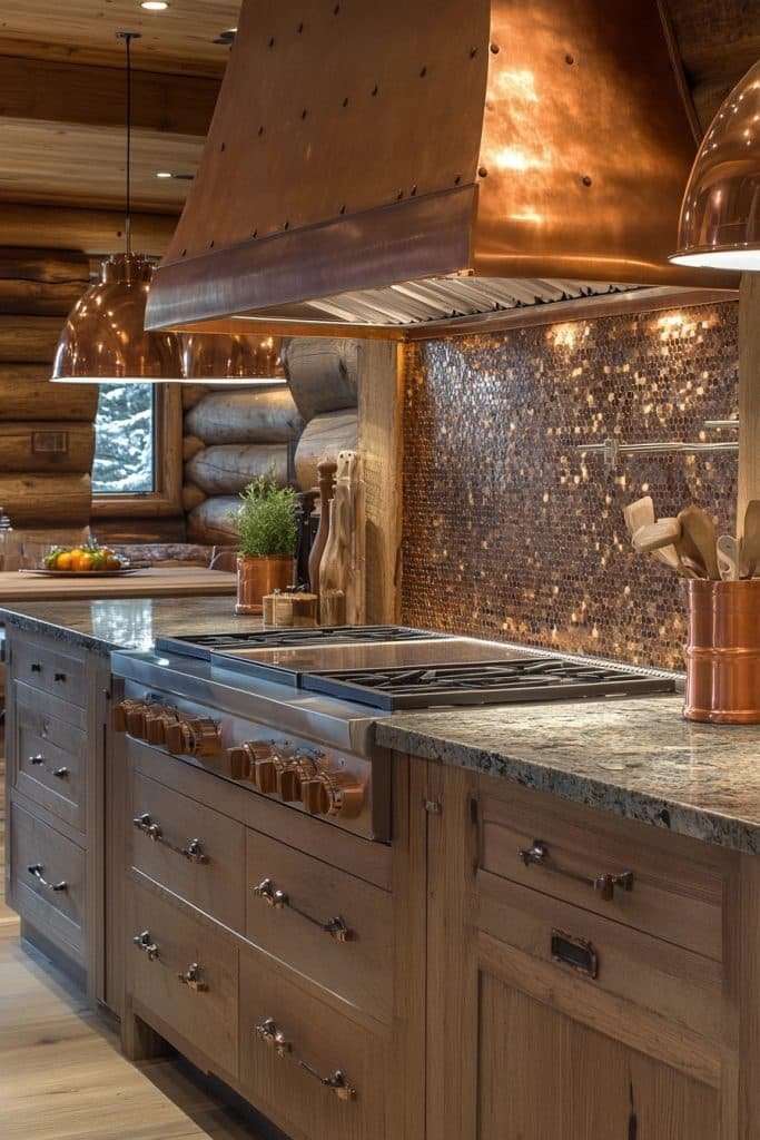 Log Home Kitchen with Copper Accents