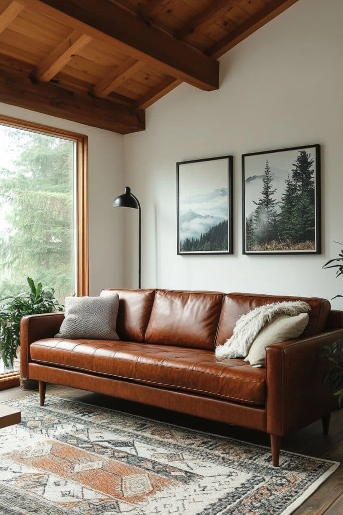 Mid-Century Modern Meets Dark Brown Leather