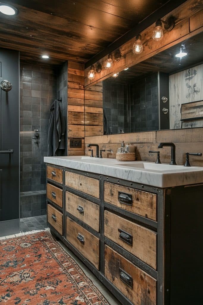 Mixed Material Double Sink Vanity