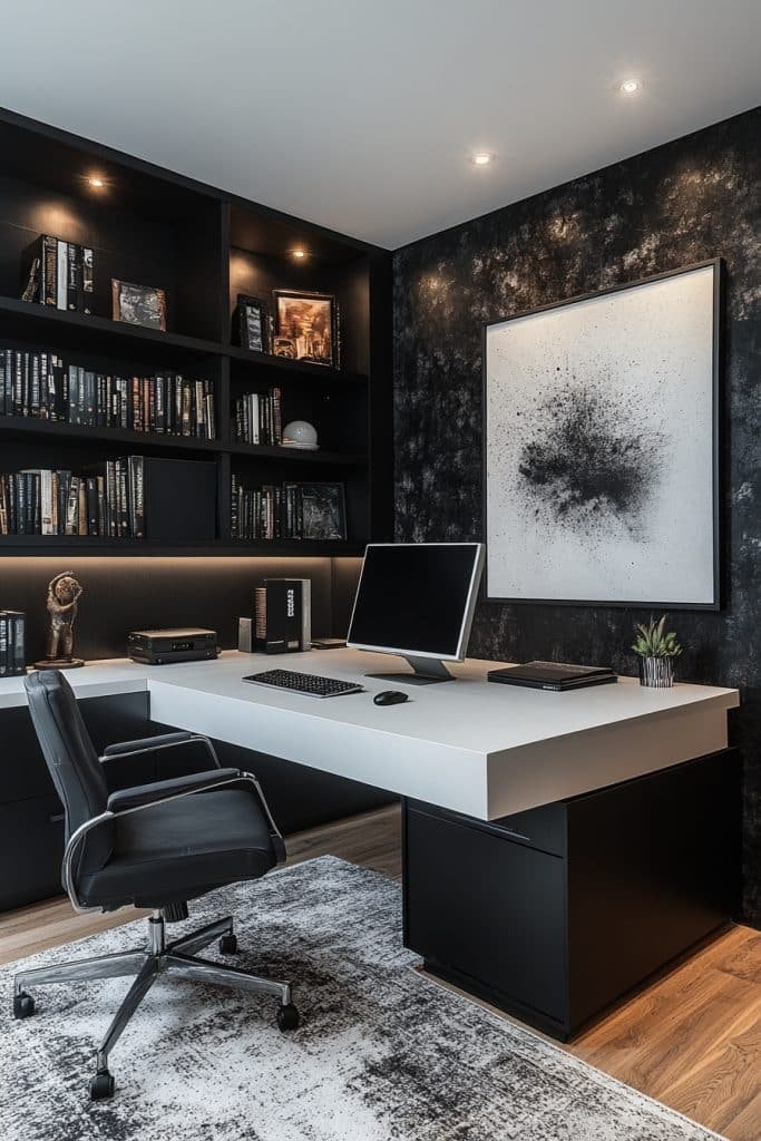 Modern Black and White Home Office