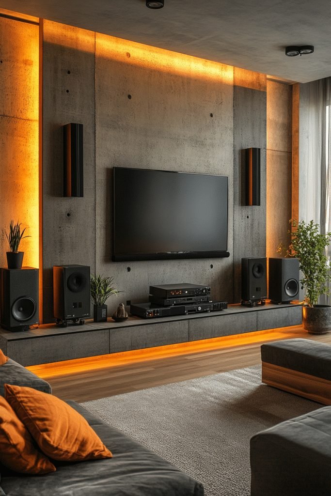 29 Brutalist Interior Design Ideas for a Bold Architectural Statement 11 Modern Media Room