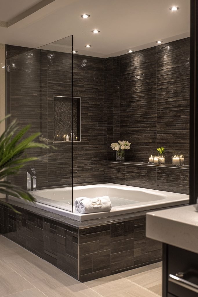 29 Small Bathroom with Tub Ideas to Enhance Your Bathroom’s Style 7 Modern Tub with Glass Enclosure