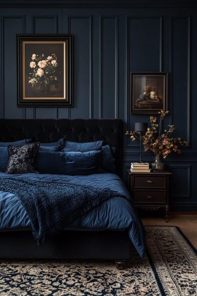 Moody Black and Navy Bedroom