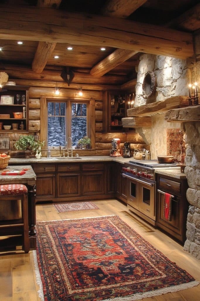 Mountain Retreat Log Home Kitchen