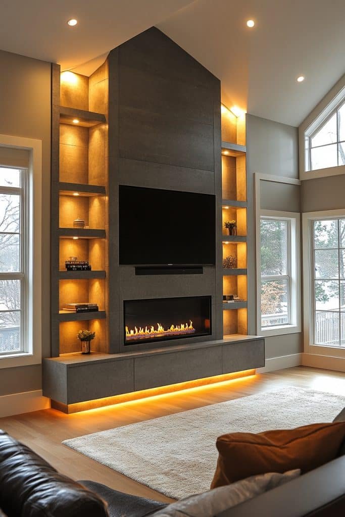 Multi-Level Media Center Fireplace