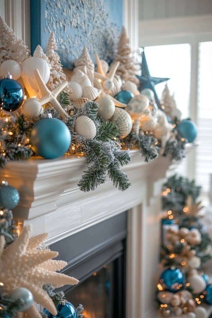 Nautical Blue Christmas Mantel