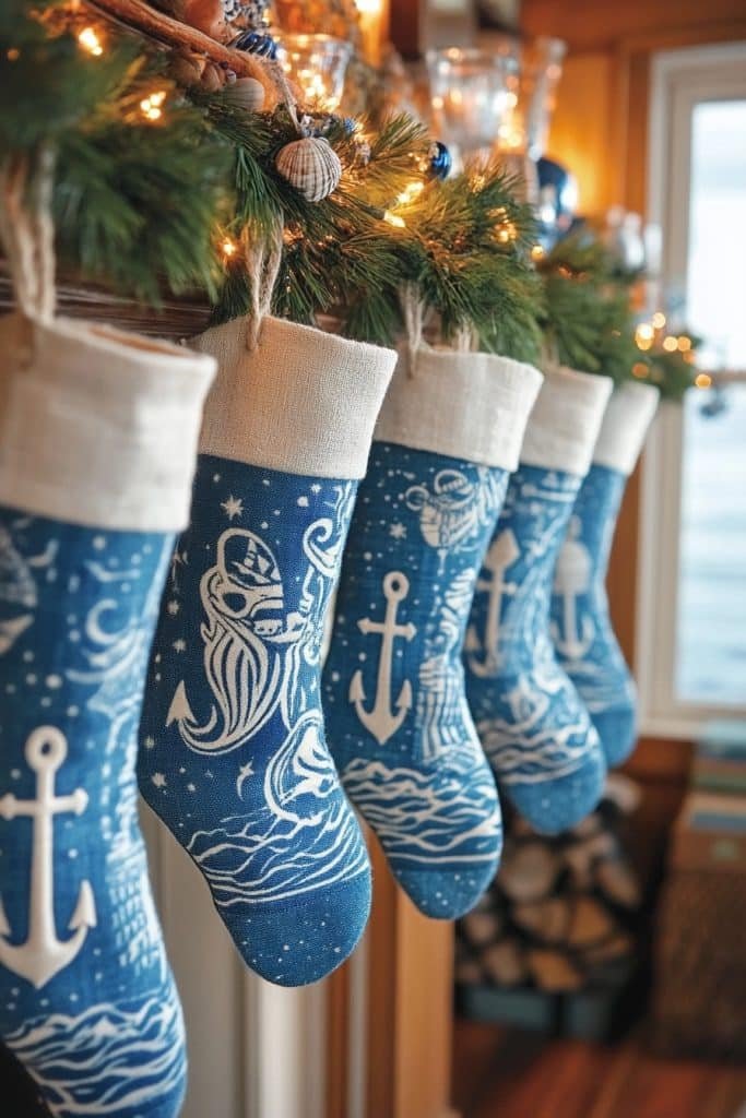 Nautical Themed Blue and White Stockings