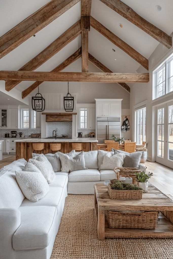 29 Farmhouse Interiors to Bring the Countryside to Your Home 27 Open-Concept Farmhouse Living Area