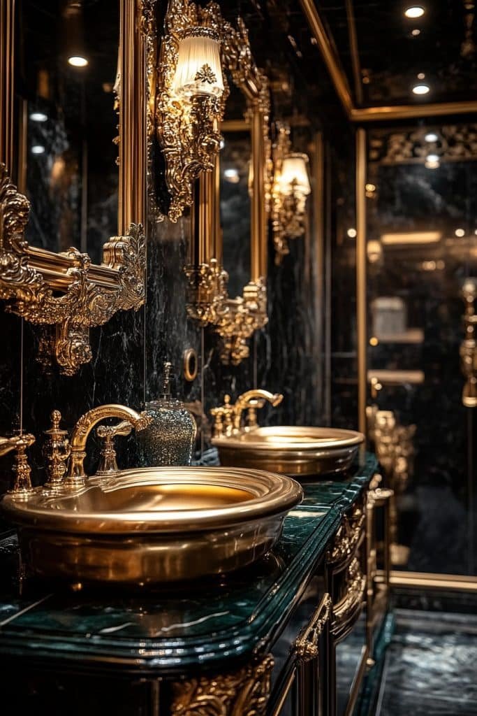 Opulent Gold Accented Washroom