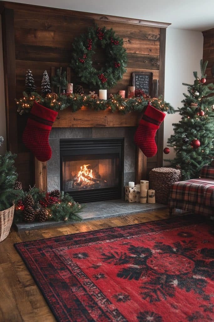 Plaid & Pine Christmas Mantel