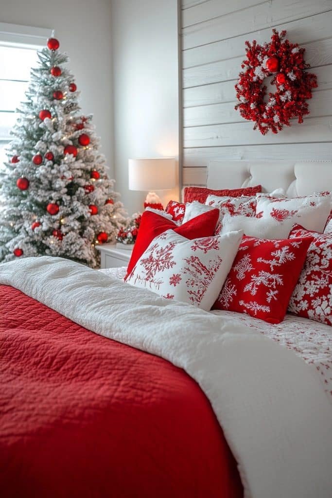 Red and White Bedroom Comfort for the Holidays