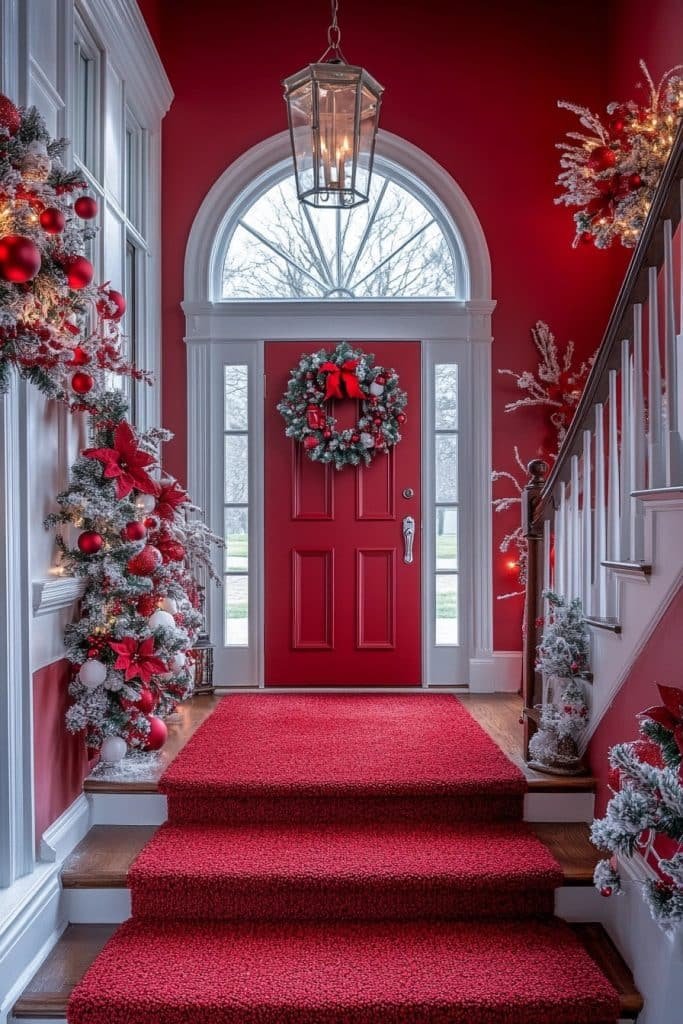 Red and White Christmas Foyer Inspiration