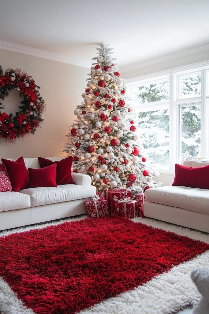 Red and White Christmas Glam Living Room