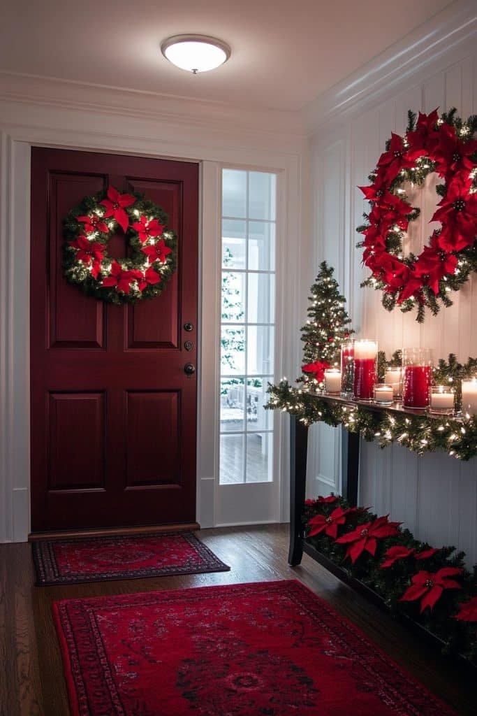 Red and White Christmas Glow in the Entryway