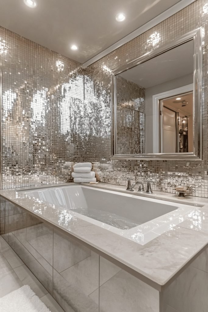 29 Small Bathroom with Tub Ideas to Enhance Your Bathroom’s Style 29 Reflective Surfaces Tub Area