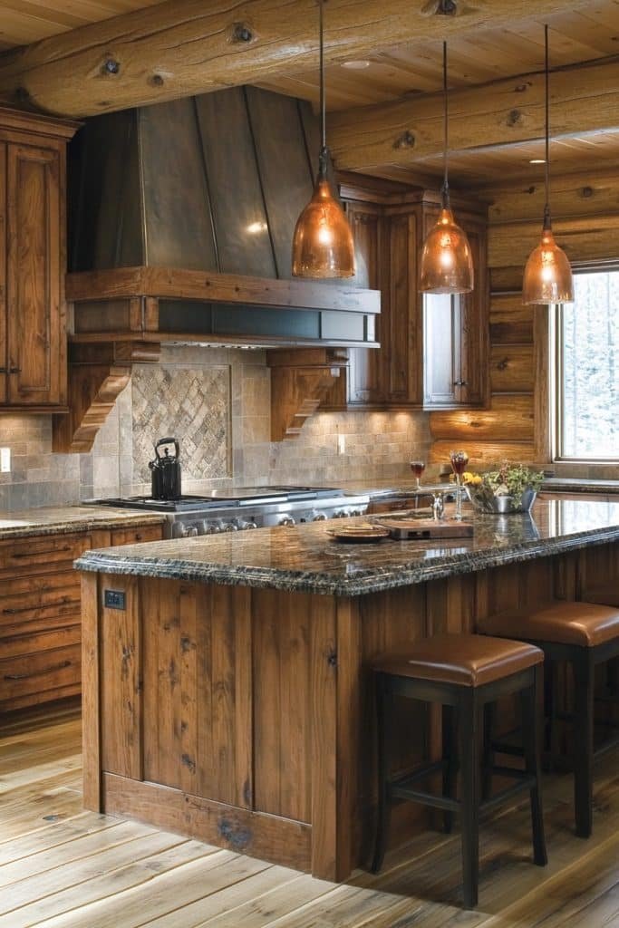 Rustic Elegance Log Home Kitchen