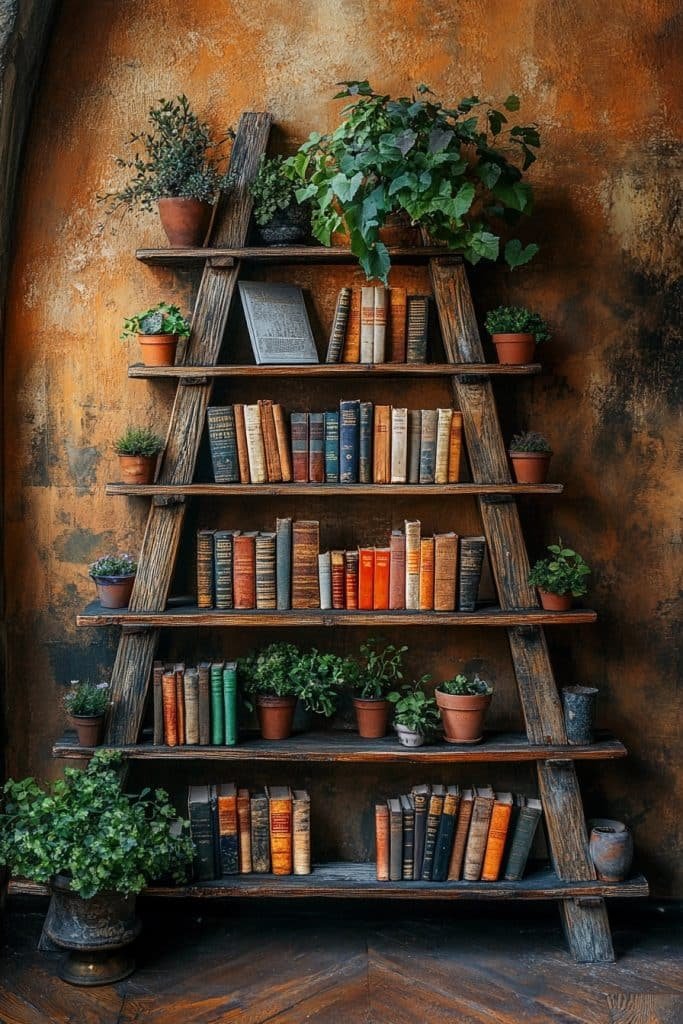 Rustic Ladder Bookshelves