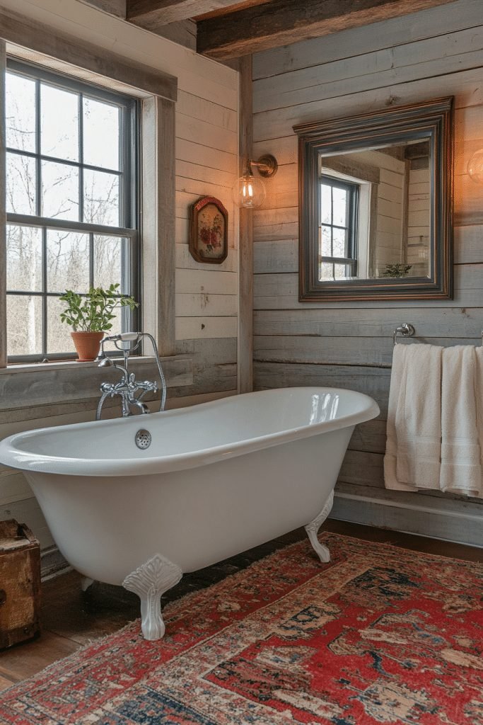29 Small Bathroom With Tub And Shower Combo Farmhouse Ideas for a Timeless and Cozy Look 1 Rustic Retreat