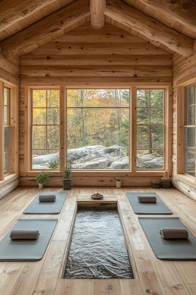 Serene Log Home Yoga Space