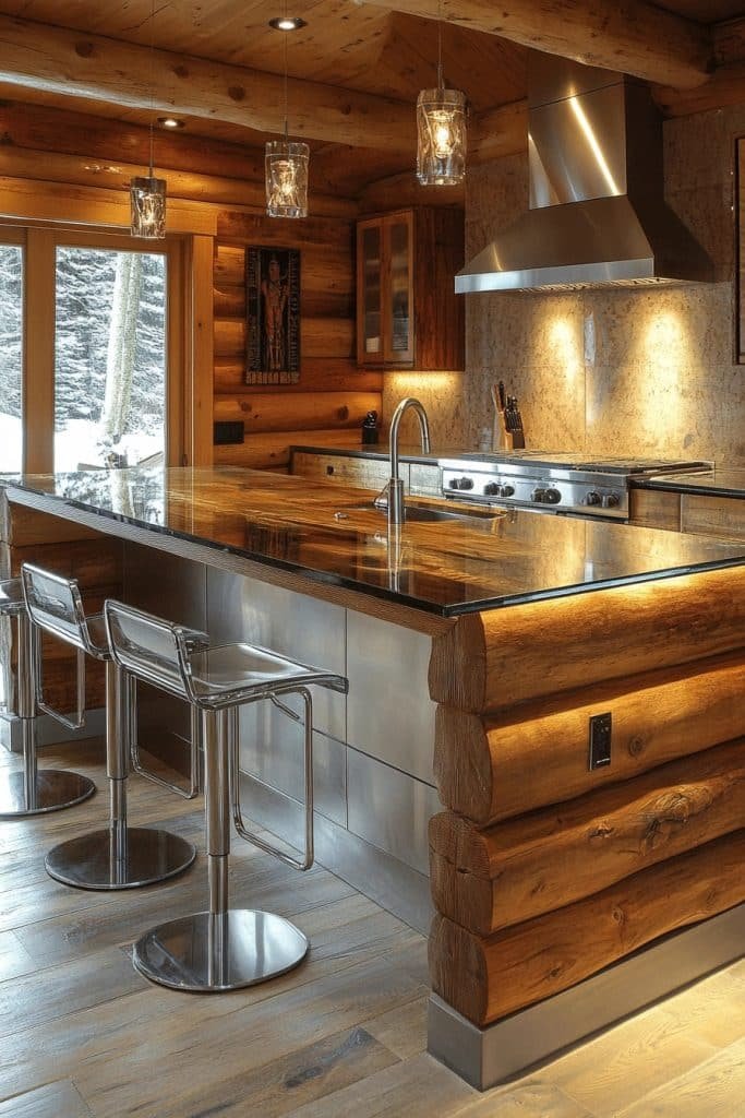 Sleek Contemporary Log Cabin Kitchen