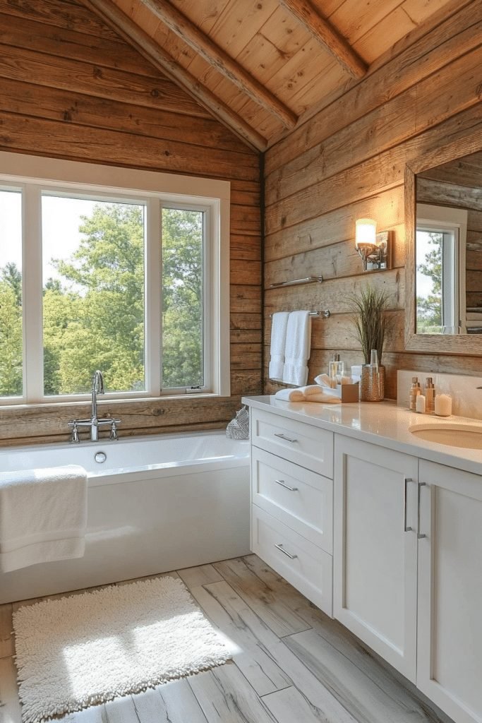 29 Log Home Aesthetic Ideas to Infuse Your Space with Cozy Character 16 Sleek Log Home Master Bath