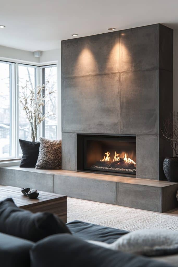Smooth Concrete Modern Fireplace
