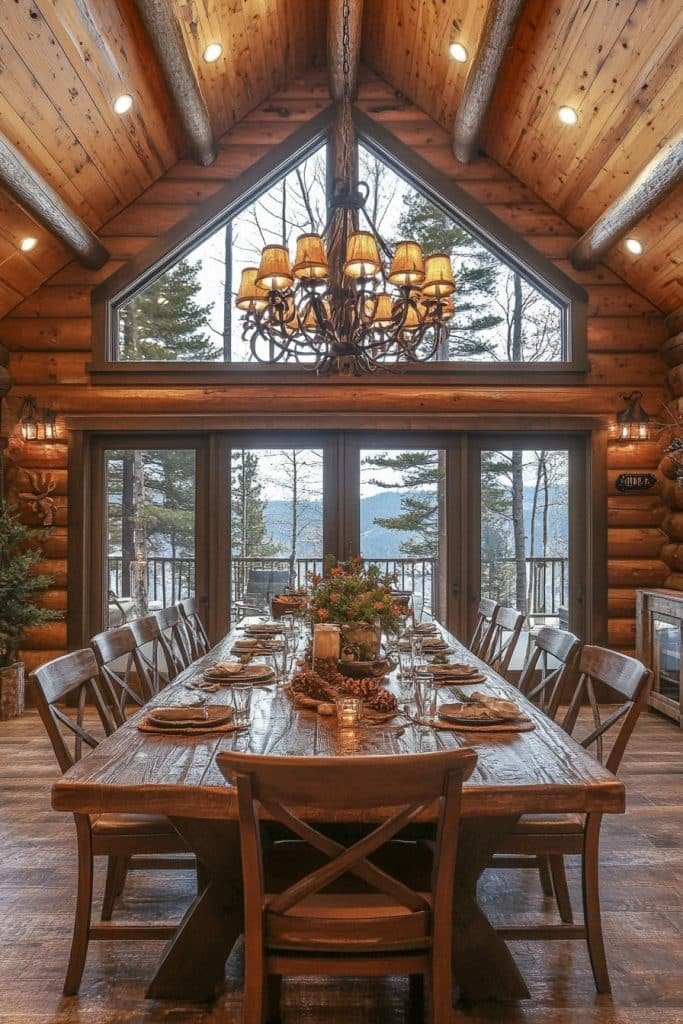 Spacious Log Home Dining Area