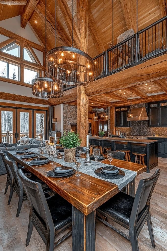 Spacious Open Plan Log Home Kitchen