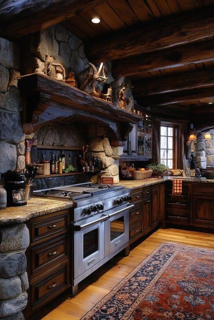 Traditional Woodland Log Home Kitchen