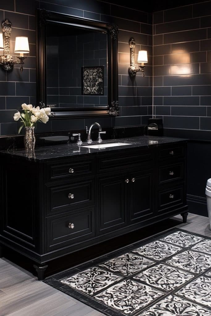 Transitional Black Bathroom