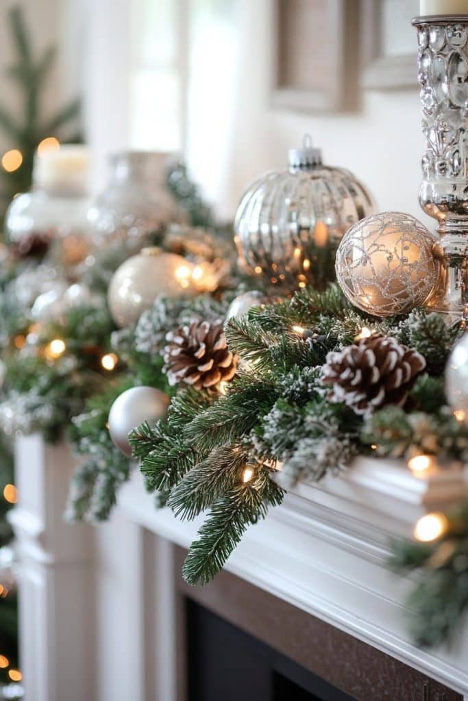 Twinkling Lights & Evergreen Mantel