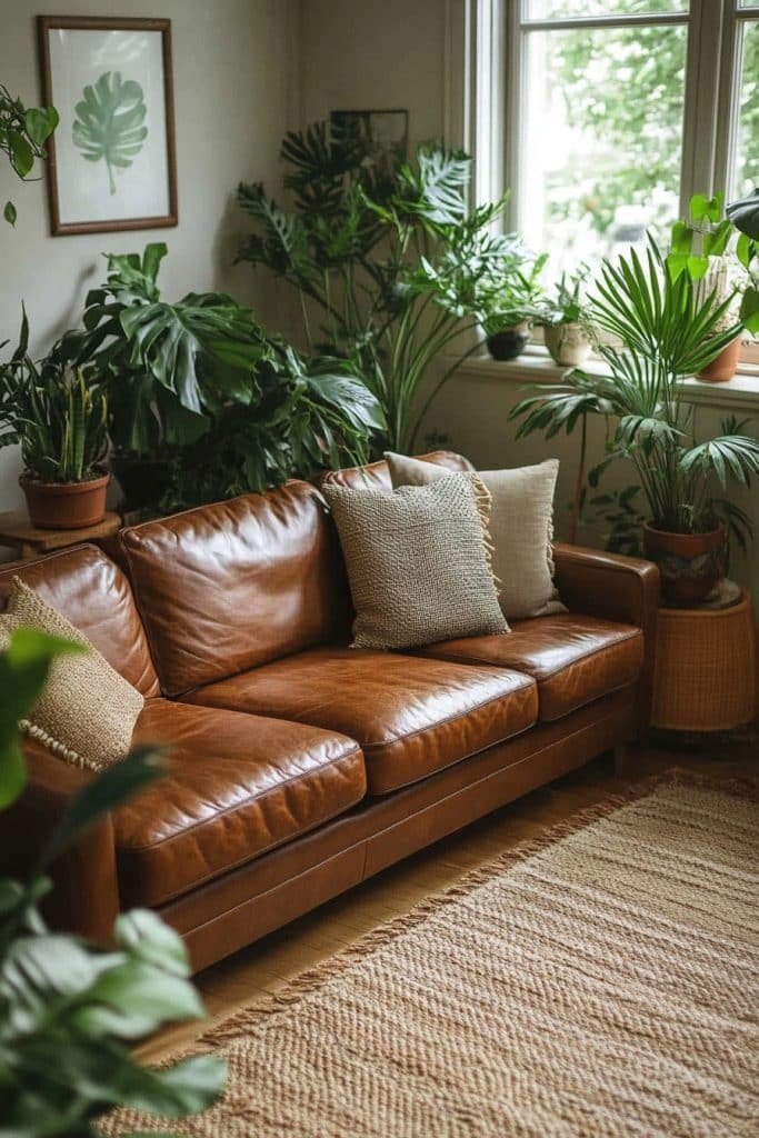 Urban Jungle Meets Dark Brown Leather