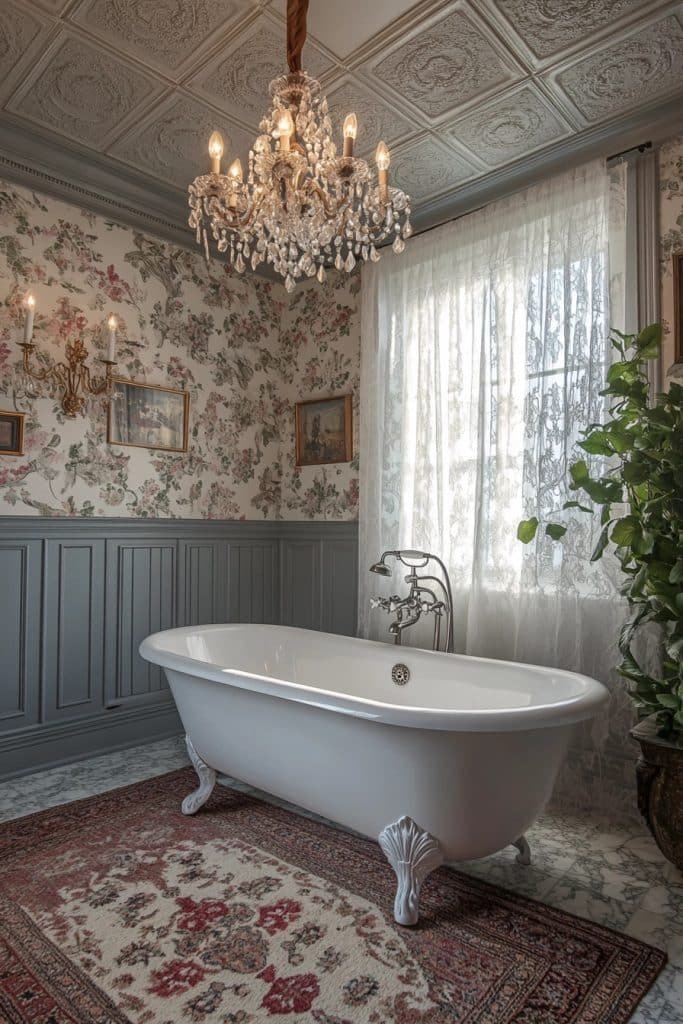 Victorian Bathroom with Chandelier Lighting
