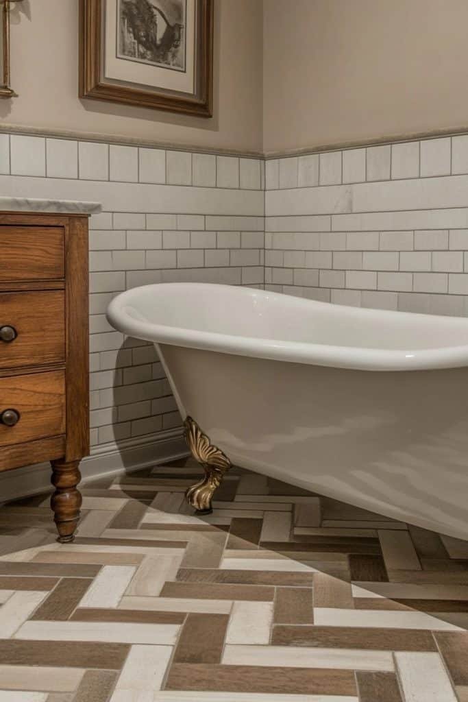 Victorian Bathroom with Chevron Flooring