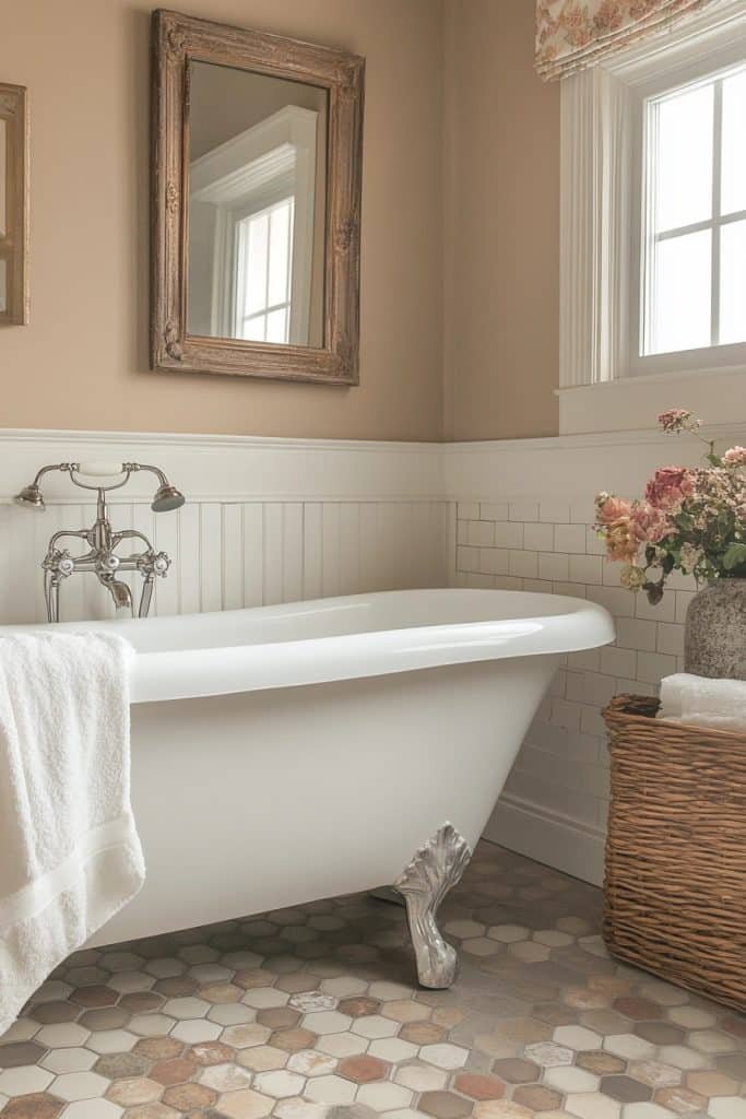 Victorian Bathroom with Hexagon Tile Floors