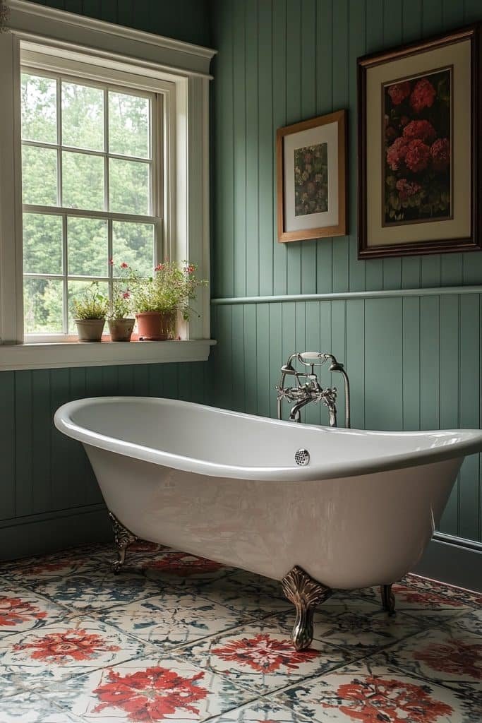 Victorian Bathroom with Patterned Floor Tiles