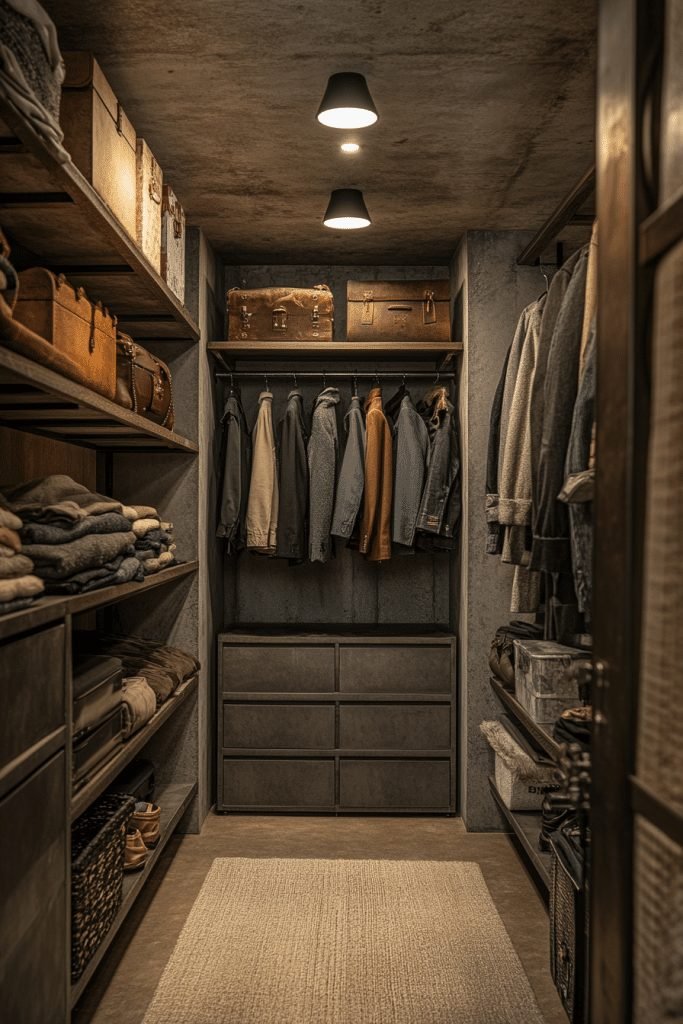 29 Brutalist Interior Design Ideas for a Bold Architectural Statement 21 Walk-In Closet Elegance