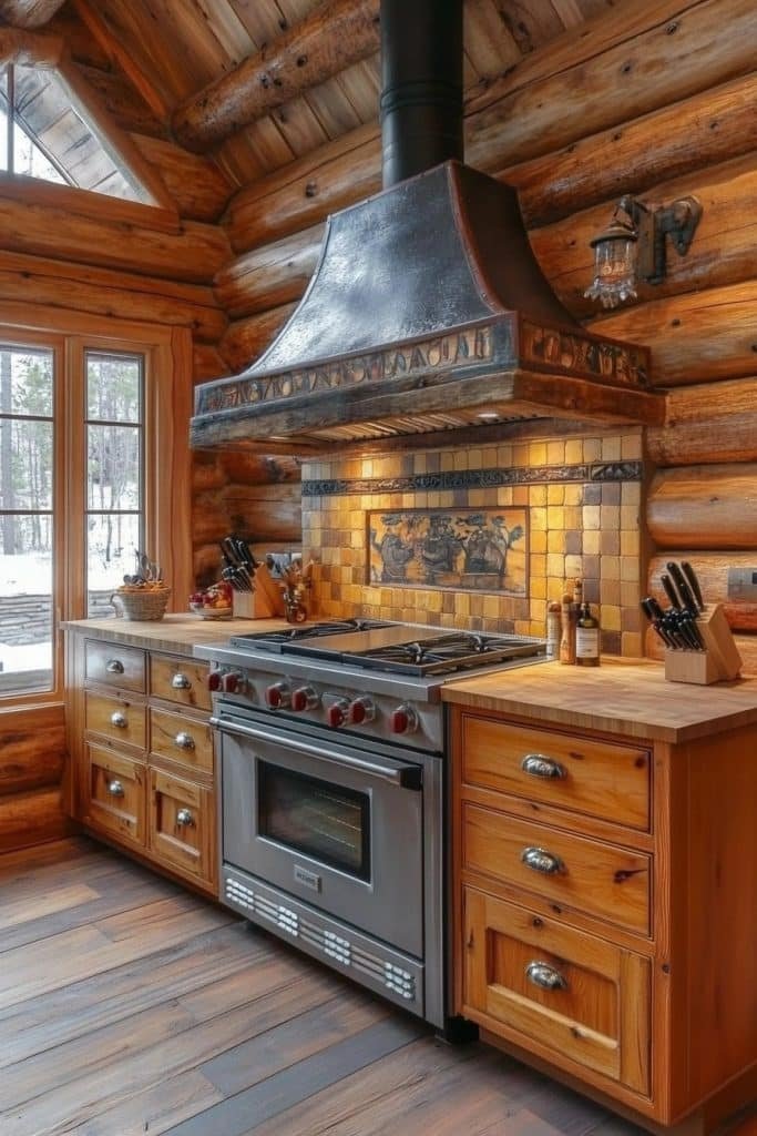 Warm Toned Log Cabin Kitchen