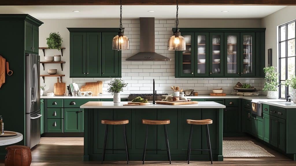 dark green kitchen cabinets