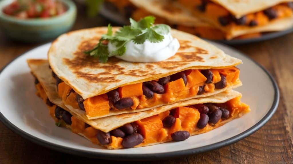 10-Minute Sweet Potato and Black Bean Quesadillas