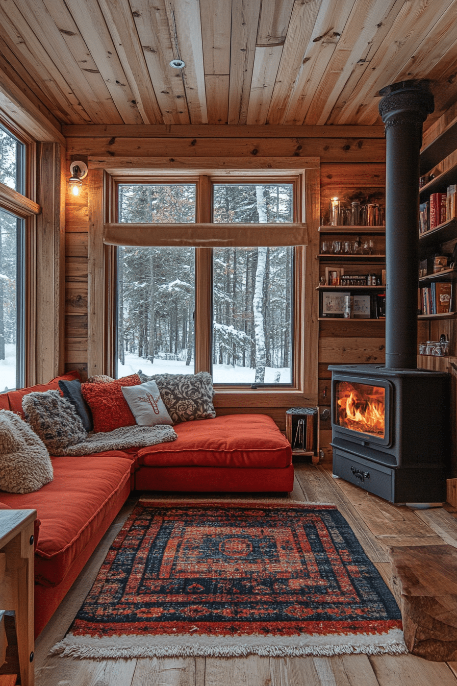 winter cabin interior