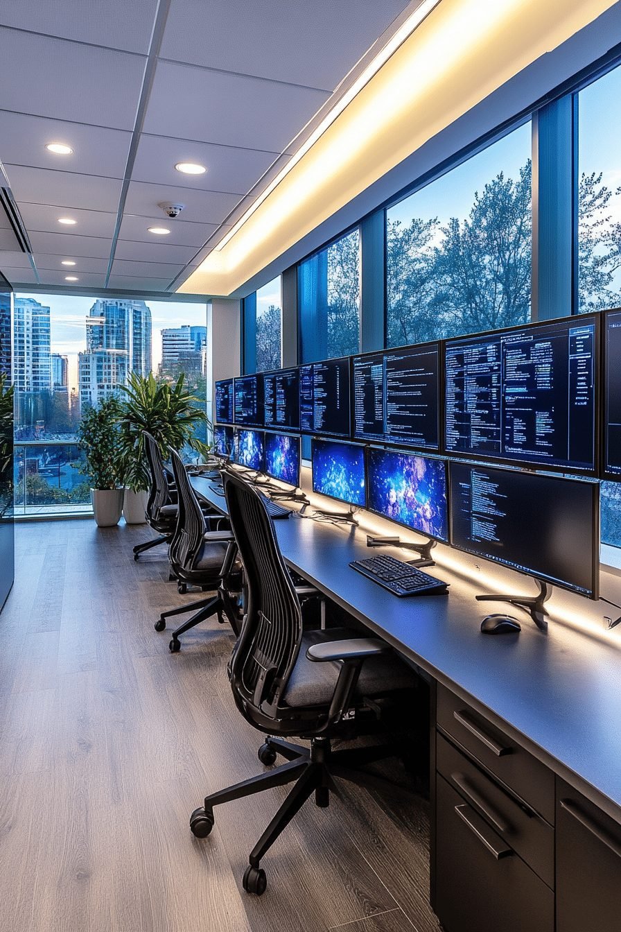 29 Contemporary Office Ideas for a Sleek and Productive Workspace 2 High-Tech Command Center