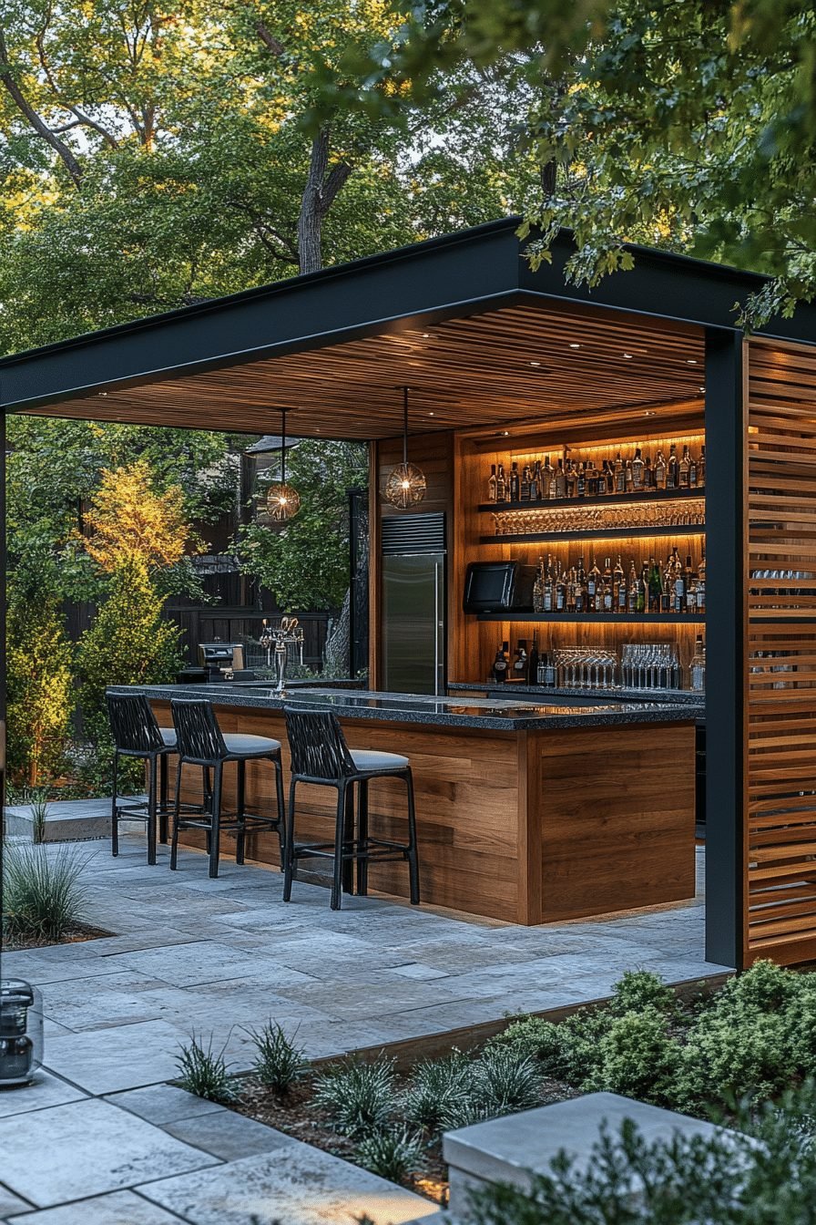 29 Contemporary Garden Rooms Ideas for a Stylish Outdoor Retreat 22 Sleek Garden Cocktail Bar