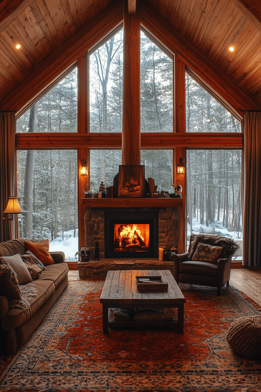 winter cabin interior