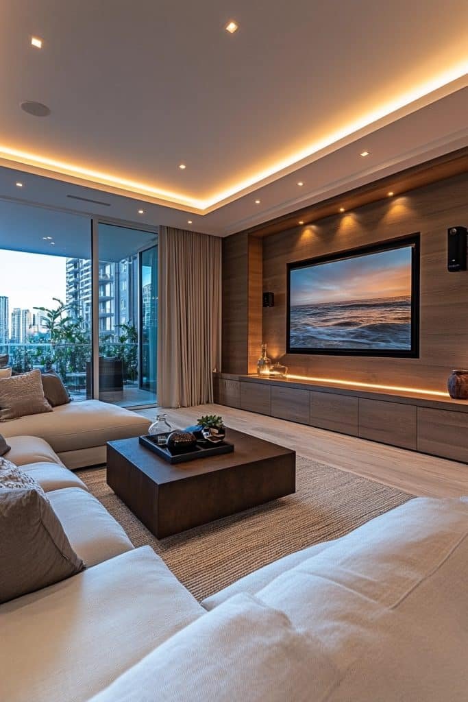 Contemporary Living Room with Integrated Entertainment Systems
