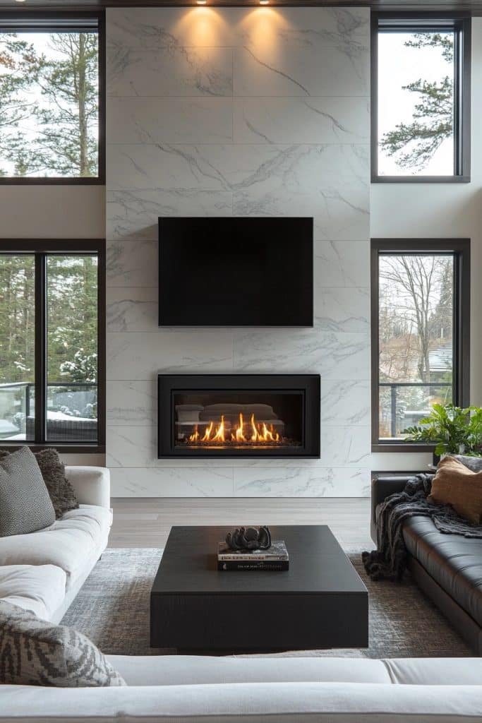 Contemporary Living Room with Sleek Fireplace Designs