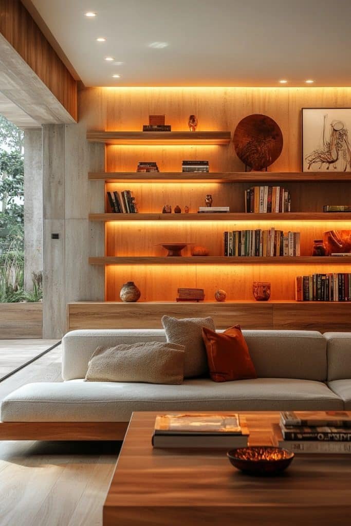 Contemporary Living Room with Sleek Shelving Solutions